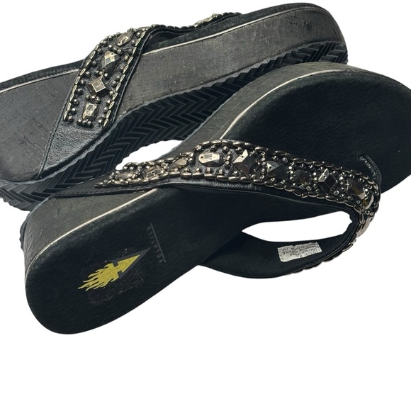 Elegant Black Embellished Platform Wedge Thong Sandals Comfortable Size 9 - Picture 8 of 16